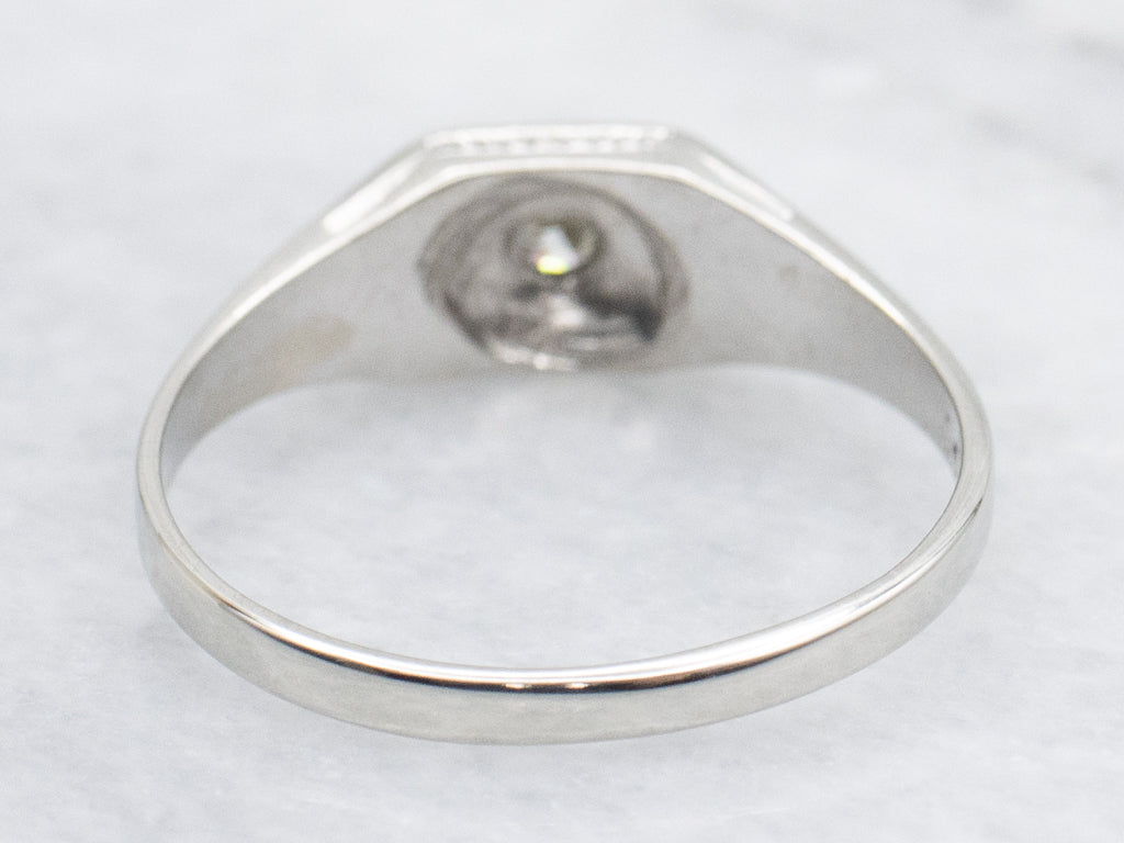 Early Retro-Era Diamond Solitaire Engagement Ring with Engravings