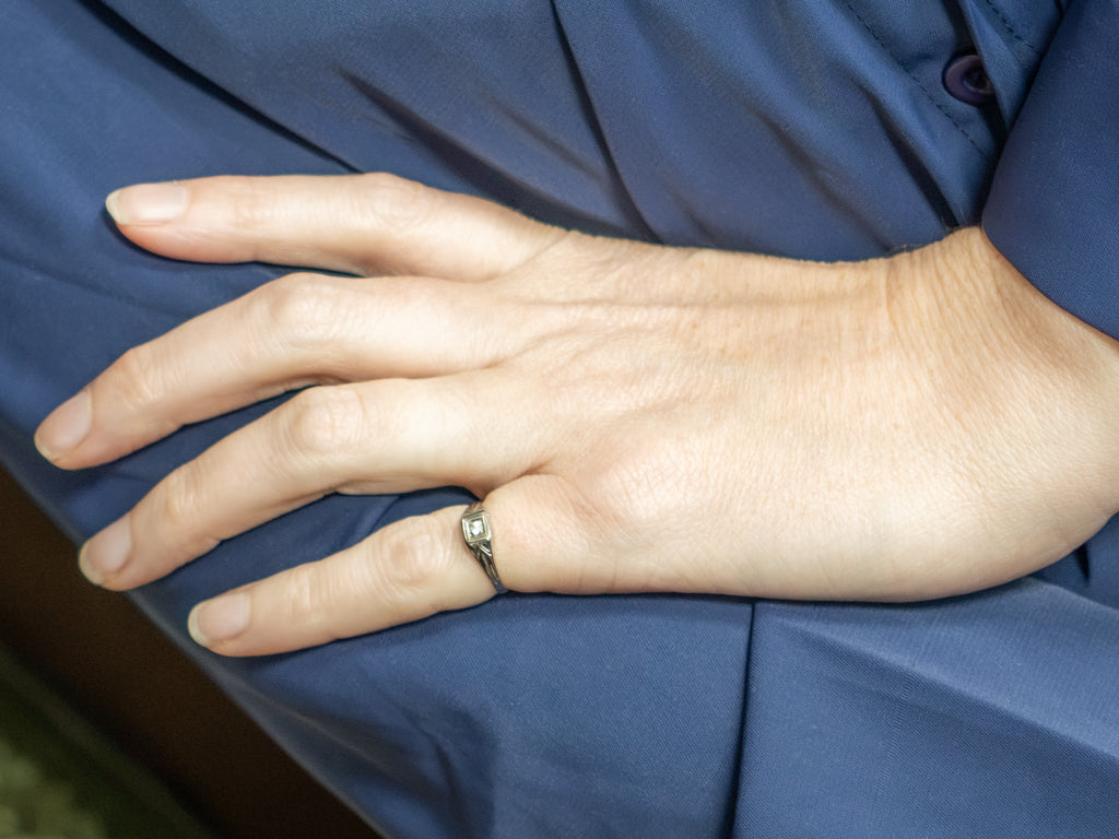 Early Retro-Era Diamond Solitaire Engagement Ring with Engravings