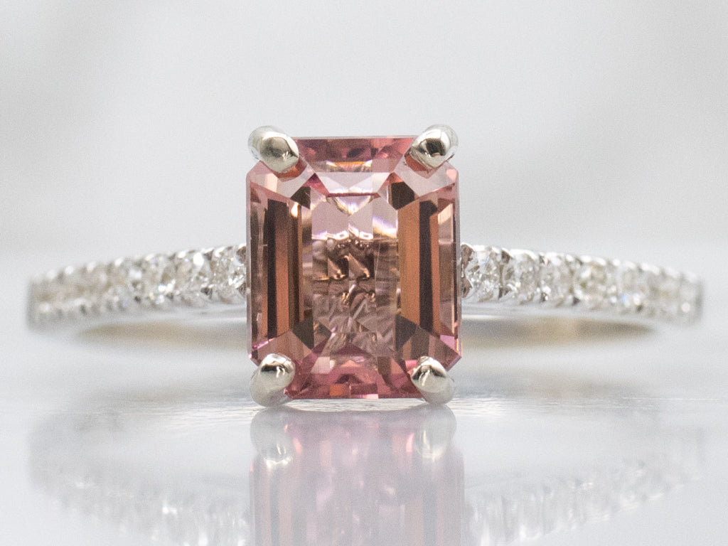 Cushion-Cut Pink Tourmaline and Diamond White Gold Ring