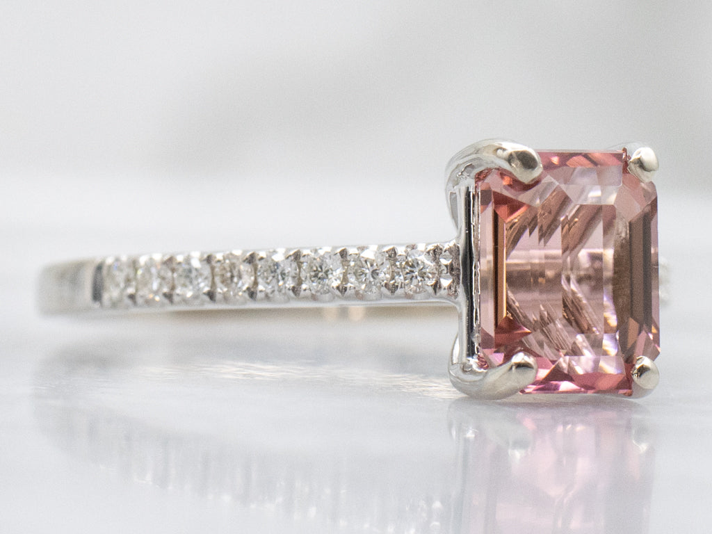 Cushion-Cut Pink Tourmaline and Diamond White Gold Ring