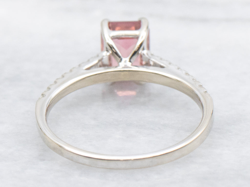Cushion-Cut Pink Tourmaline and Diamond White Gold Ring