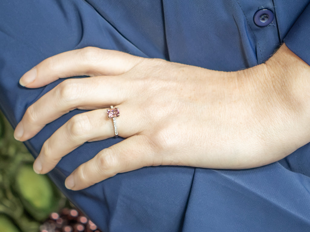 Cushion-Cut Pink Tourmaline and Diamond White Gold Ring