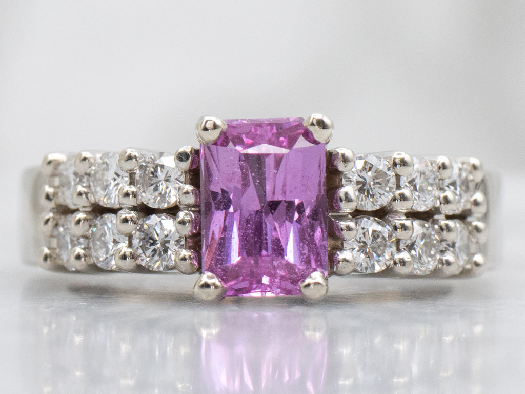 Modern Pink Sapphire and Diamond White Gold Ring