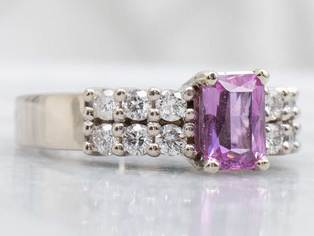 Modern Pink Sapphire and Diamond White Gold Ring