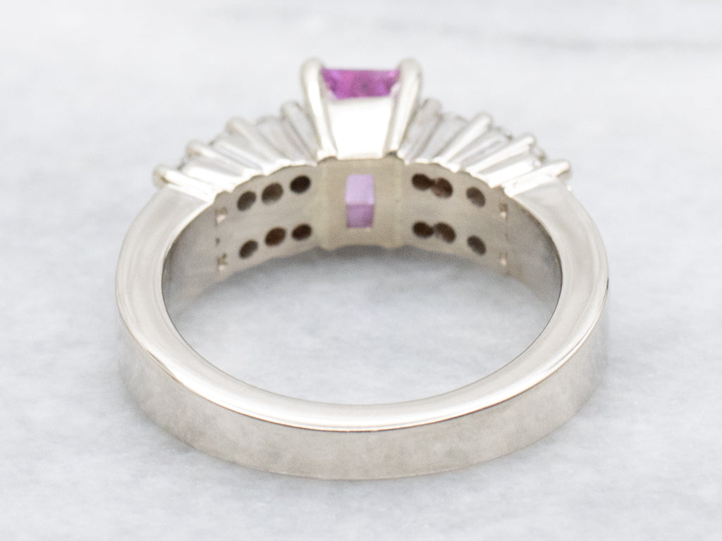 Modern Pink Sapphire and Diamond White Gold Ring