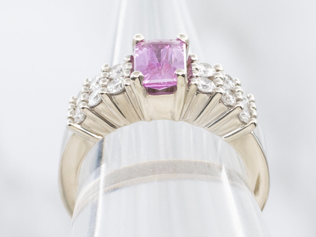 Modern Pink Sapphire and Diamond White Gold Ring