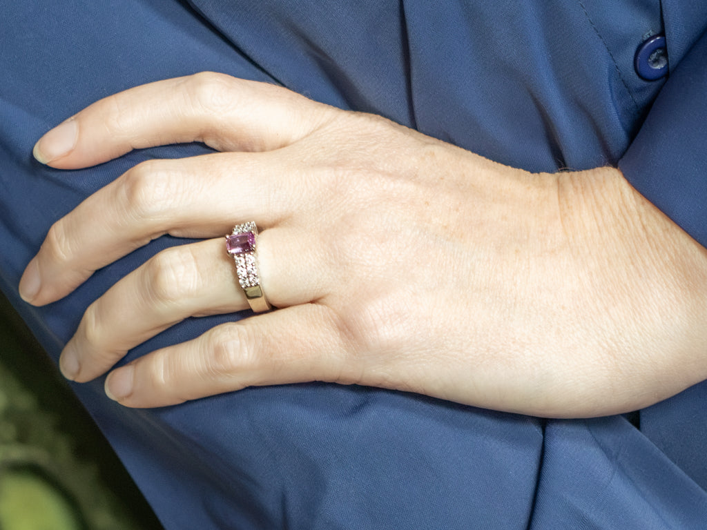 Modern Pink Sapphire and Diamond White Gold Ring
