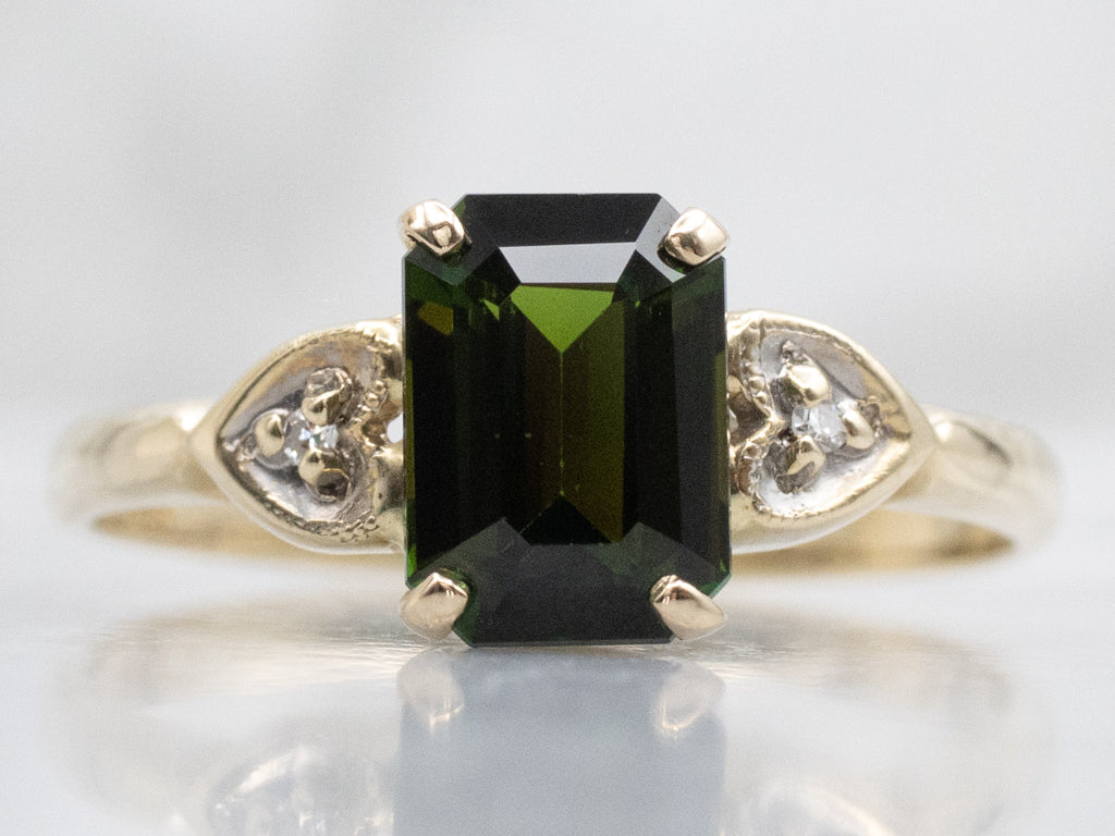 Green Tourmaline and Diamond Vintage Sweetheart Ring