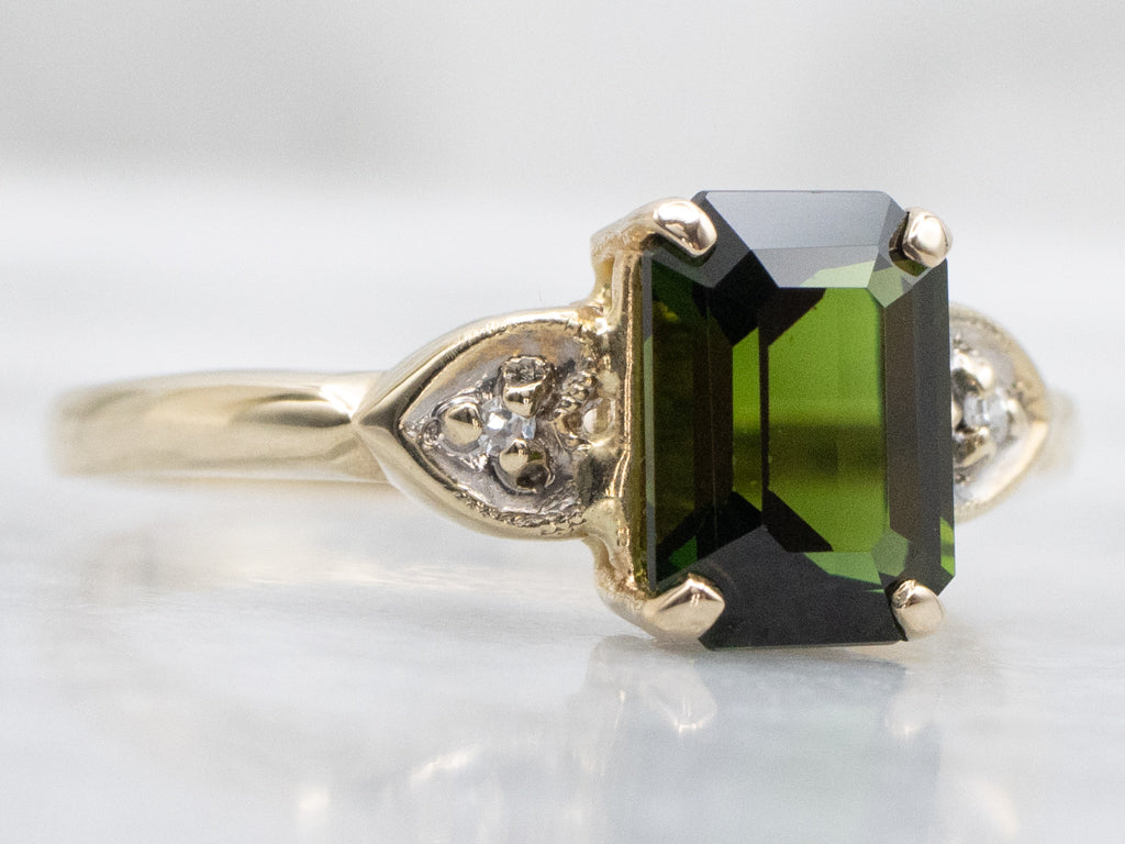 Green Tourmaline and Diamond Vintage Sweetheart Ring