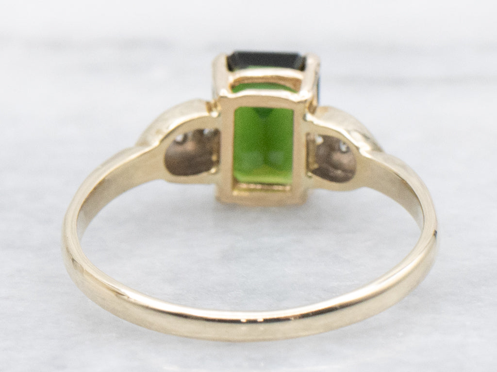 Green Tourmaline and Diamond Vintage Sweetheart Ring
