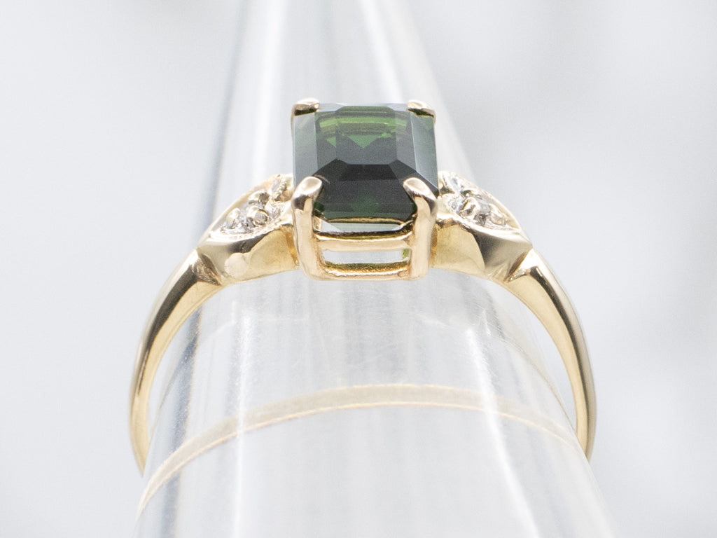 Green Tourmaline and Diamond Vintage Sweetheart Ring
