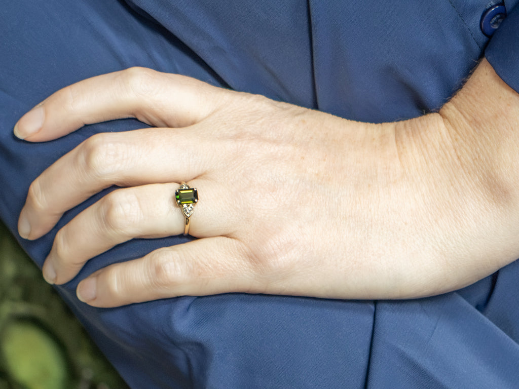 Green Tourmaline and Diamond Vintage Sweetheart Ring