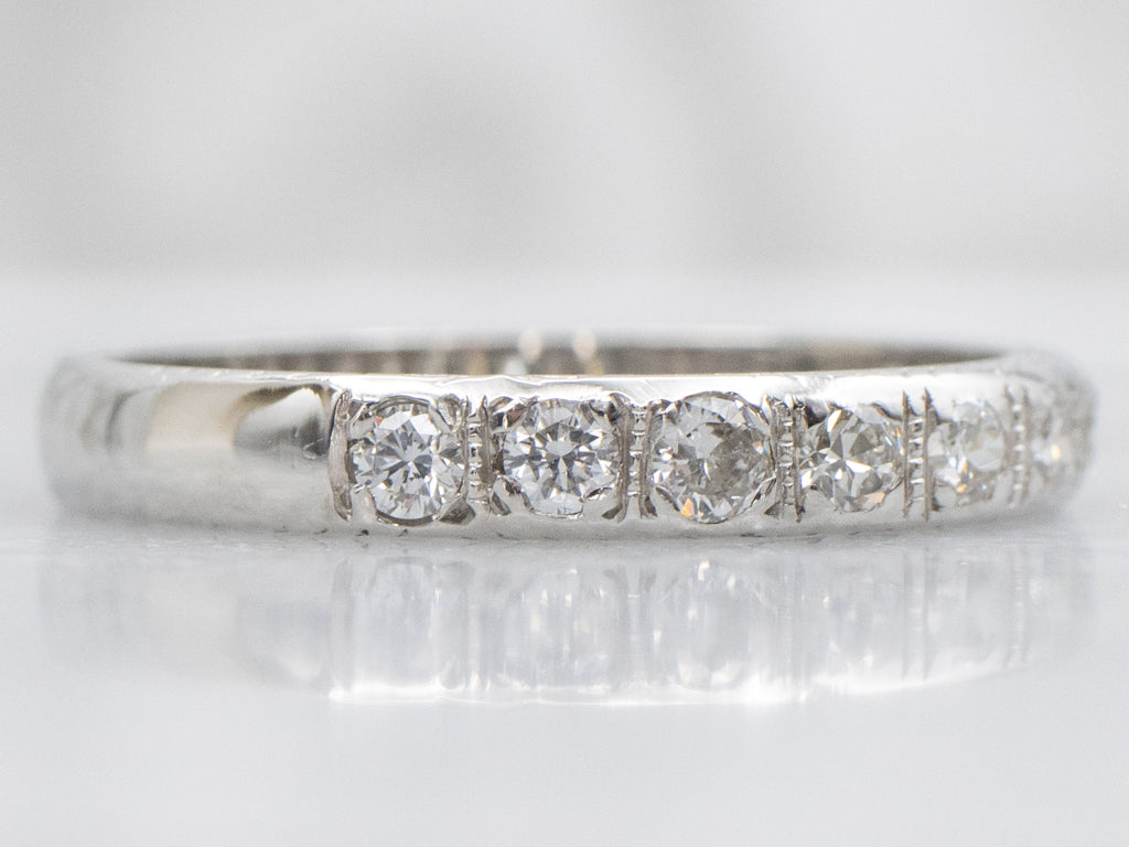 Old Mine Cut Diamond and Platinum Antique Wedding Band
