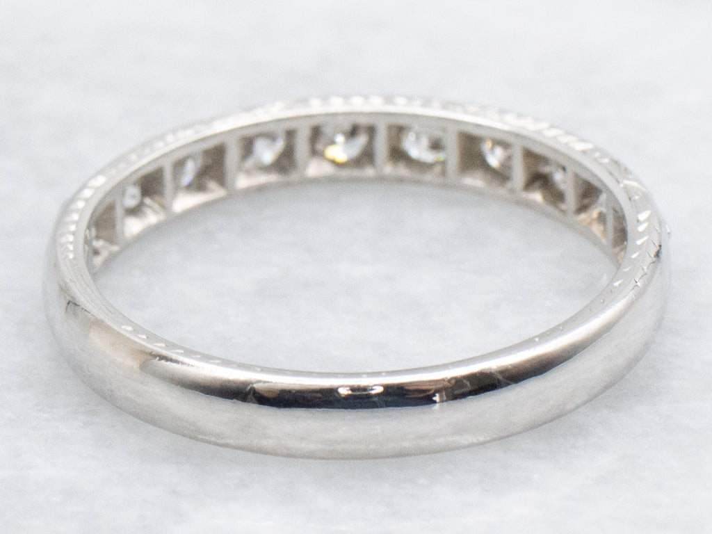 Old Mine Cut Diamond and Platinum Antique Wedding Band