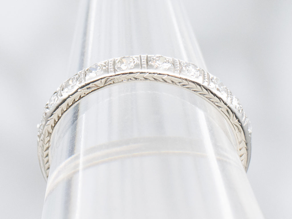 Old Mine Cut Diamond and Platinum Antique Wedding Band