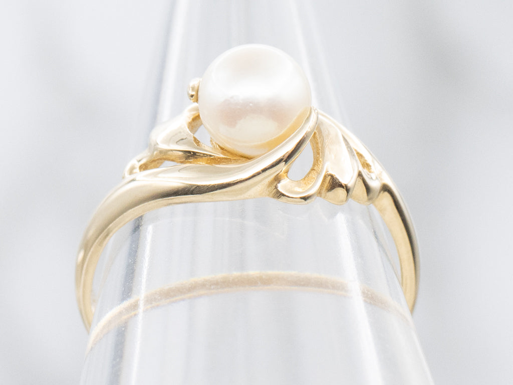 Twisted Gold Saltwater Pearl Solitaire Ring