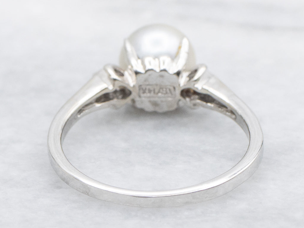 Grey Pearl and Diamond White Gold Ring