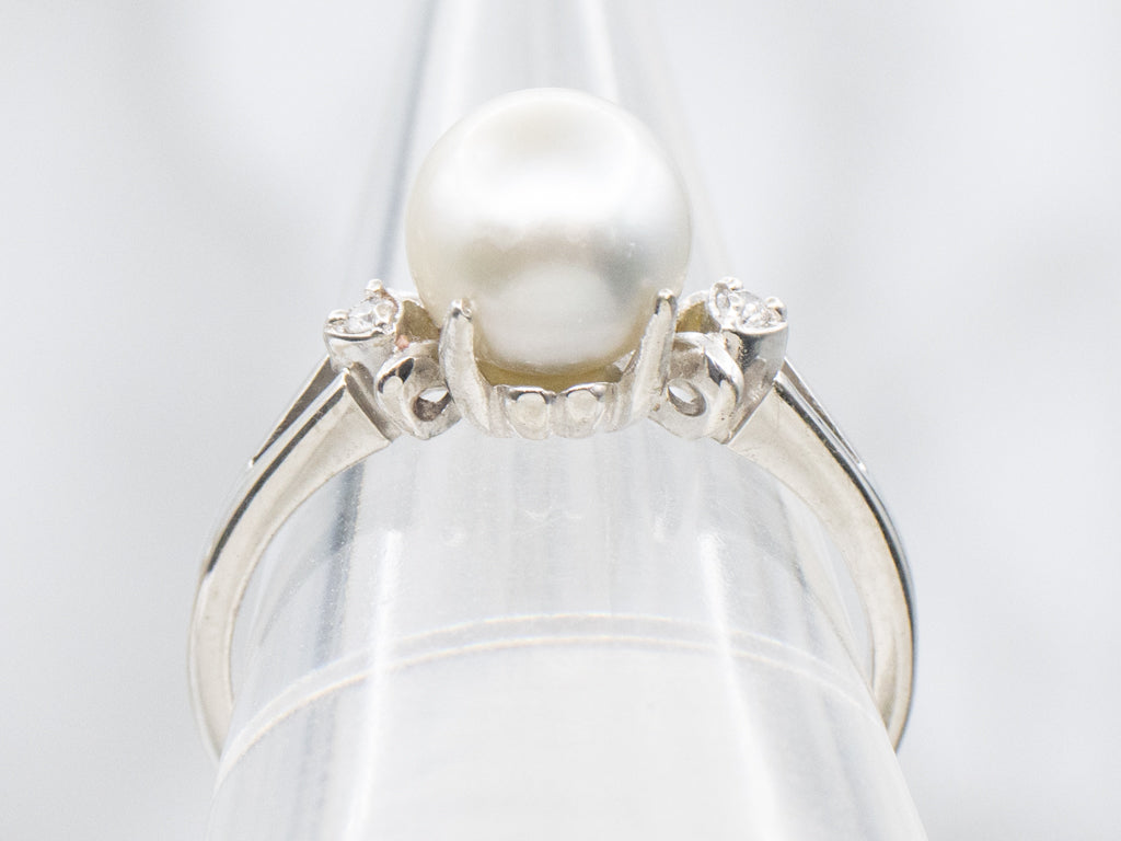 Grey Pearl and Diamond White Gold Ring