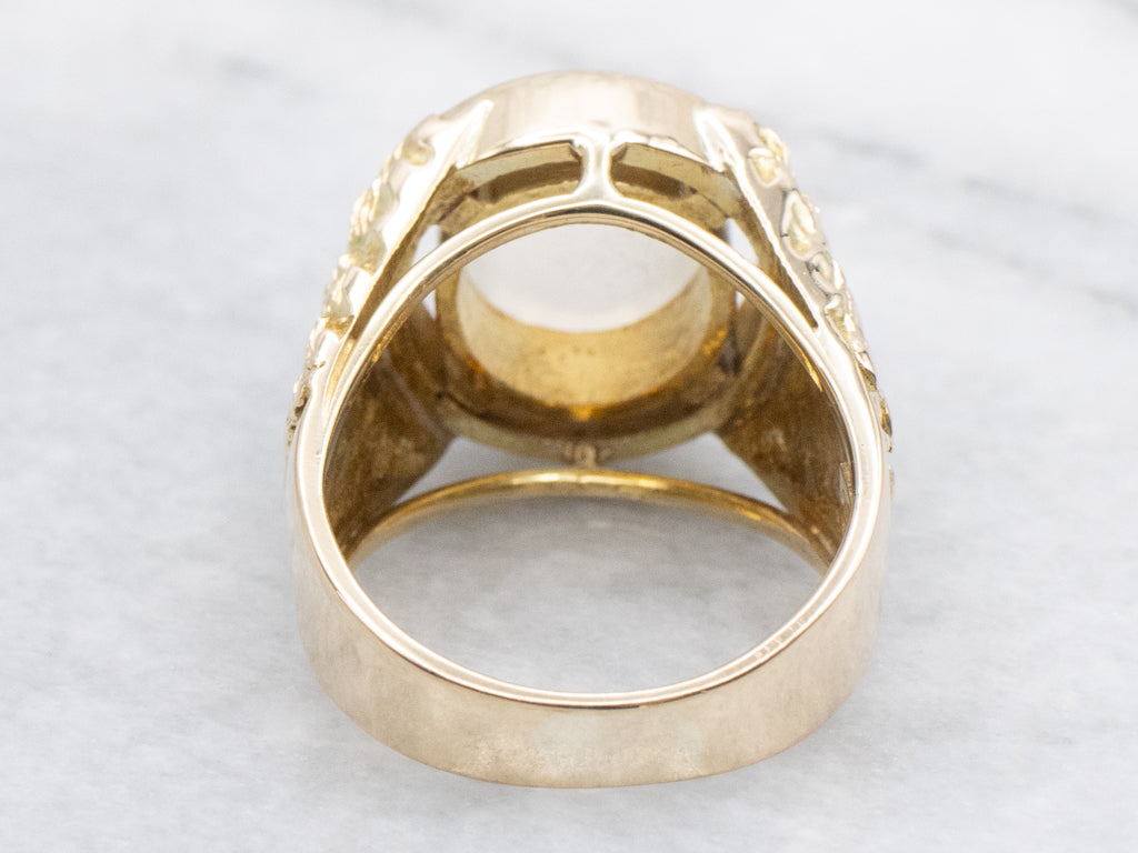 Cat's Eye Moonstone Solitaire Textured Gold Statement Ring