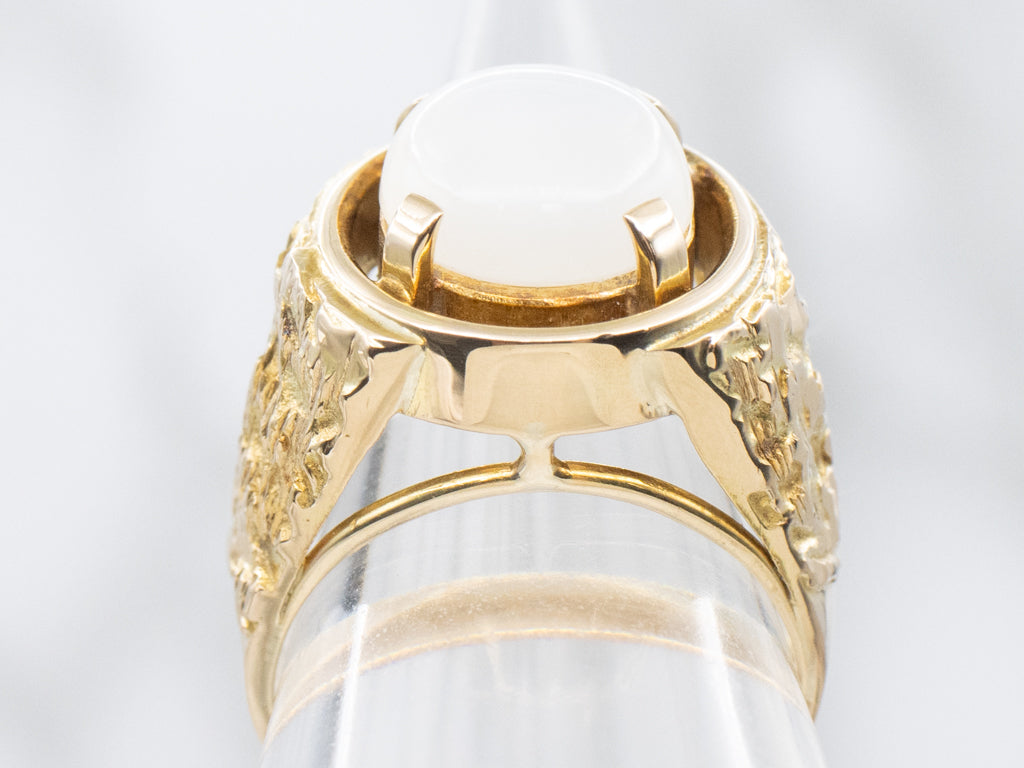 Cat's Eye Moonstone Solitaire Textured Gold Statement Ring