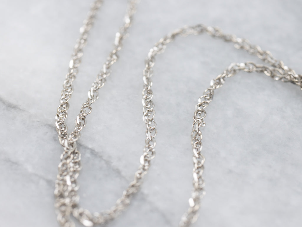 Long White Gold Rope Chain with Spring Ring Clasp