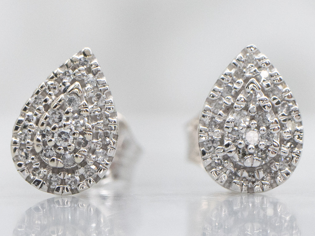 Teardrop White Gold Diamond Cluster Stud Earrings
