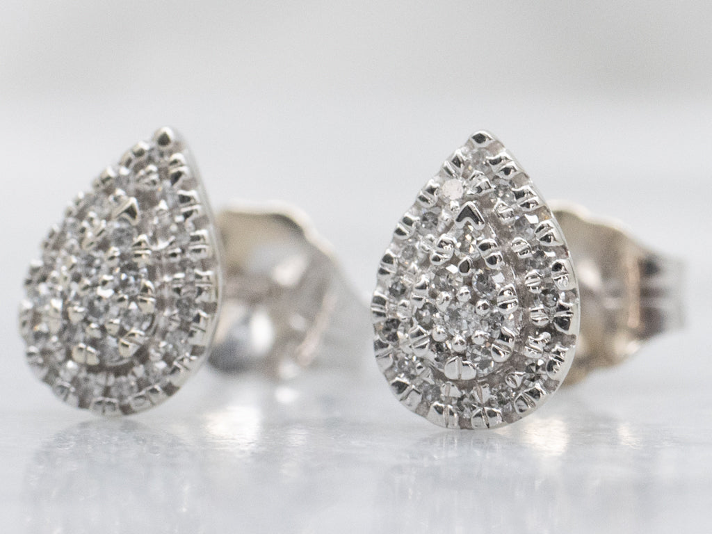 Teardrop White Gold Diamond Cluster Stud Earrings
