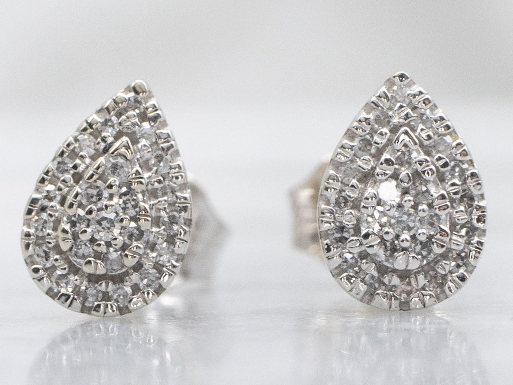 Teardrop White Gold Diamond Cluster Stud Earrings