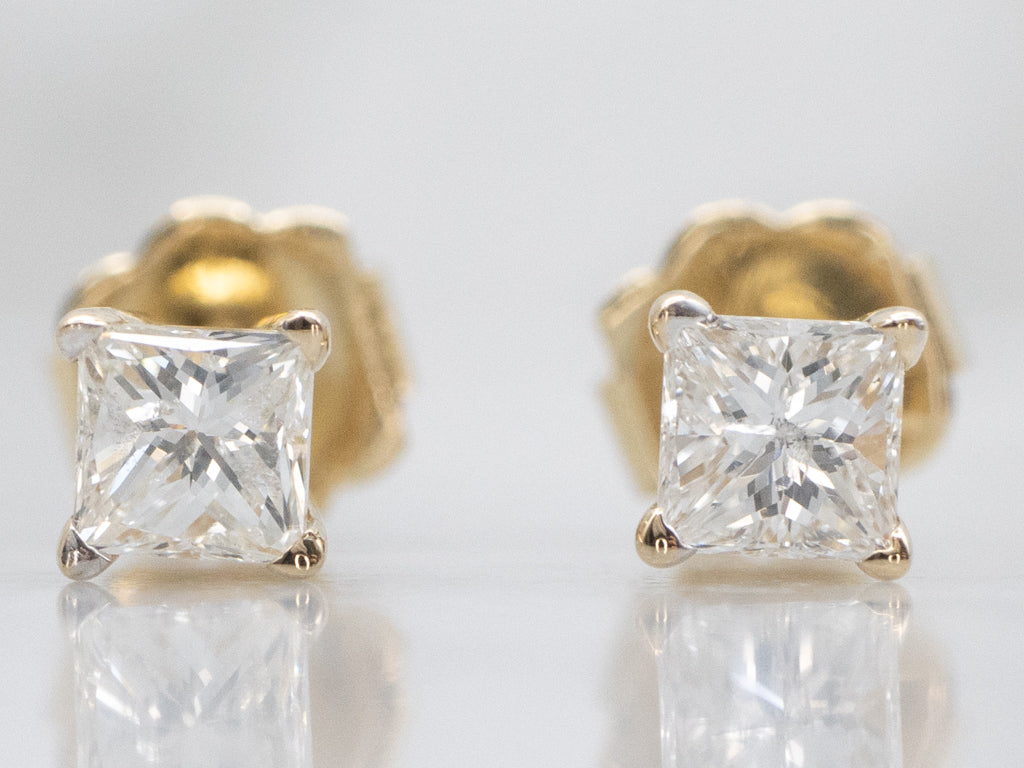 Yellow Gold Princess-Cut Diamond Stud Earrings