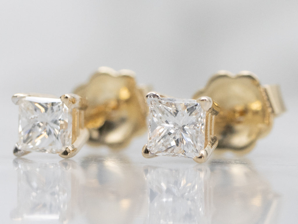 Yellow Gold Princess-Cut Diamond Stud Earrings