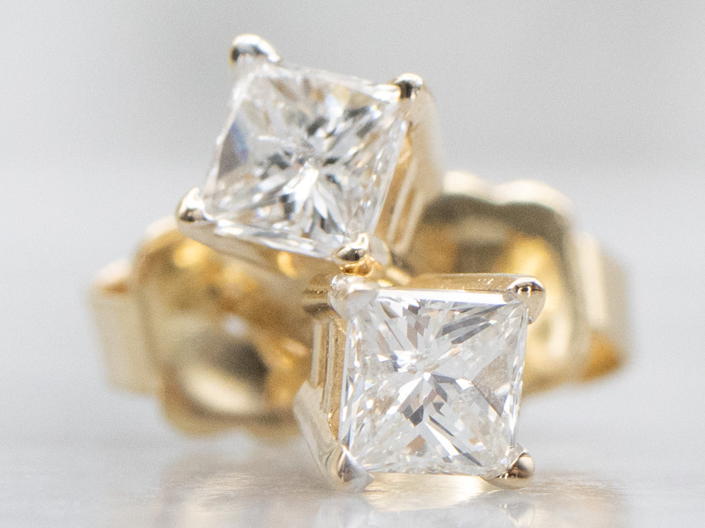 Yellow Gold Princess-Cut Diamond Stud Earrings