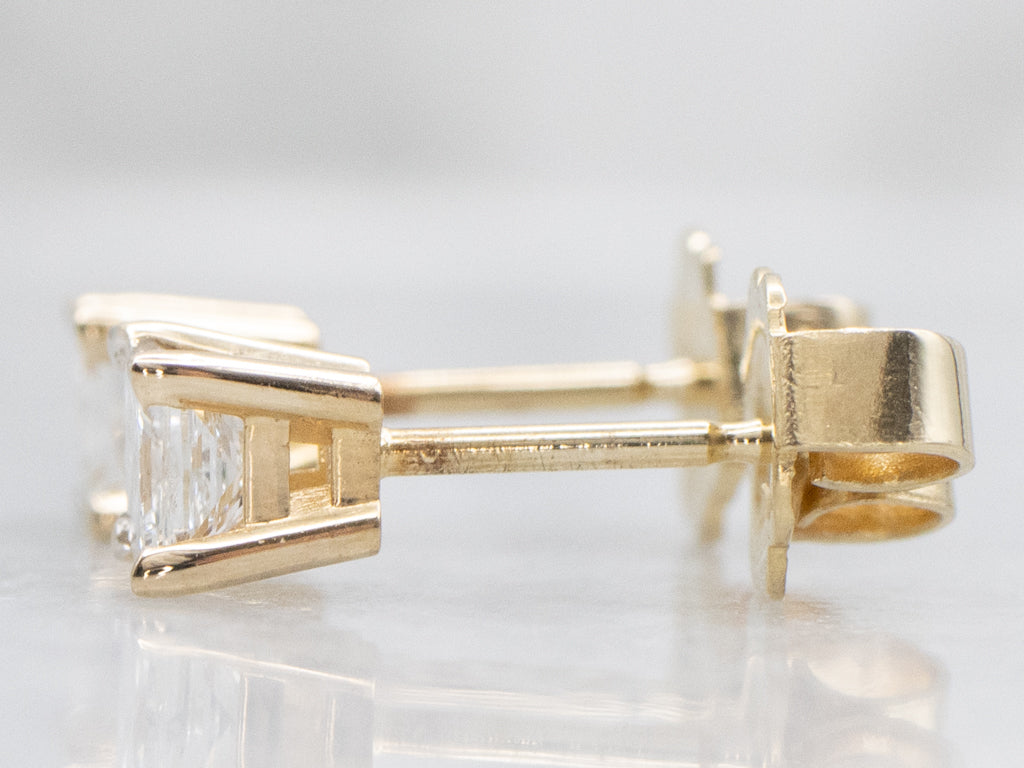 Yellow Gold Princess-Cut Diamond Stud Earrings