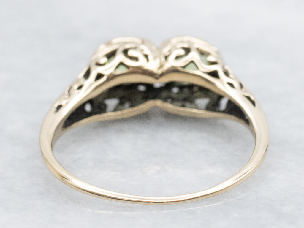 Antique Double Peridot Yellow Gold Filigree Ring