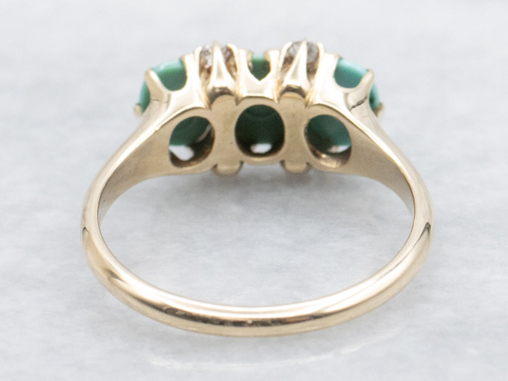Antique Turquoise and Old Mine Cut Diamond Gold Ring