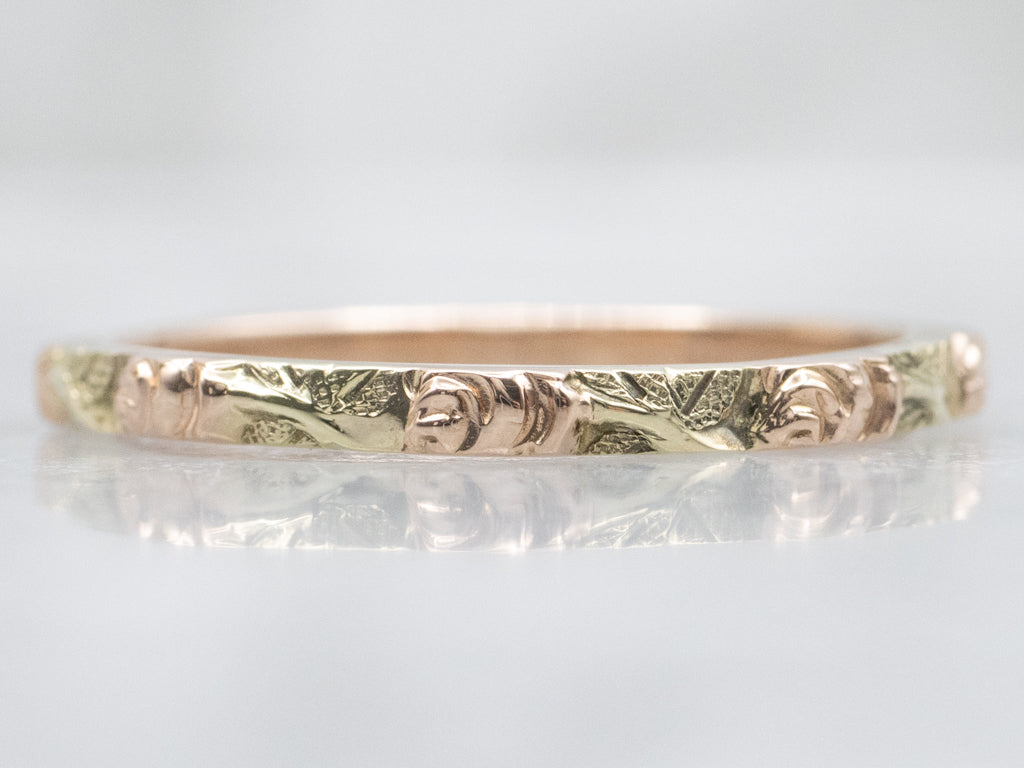 Vintage Jabel Floral Pattern Green and Rose Gold Band