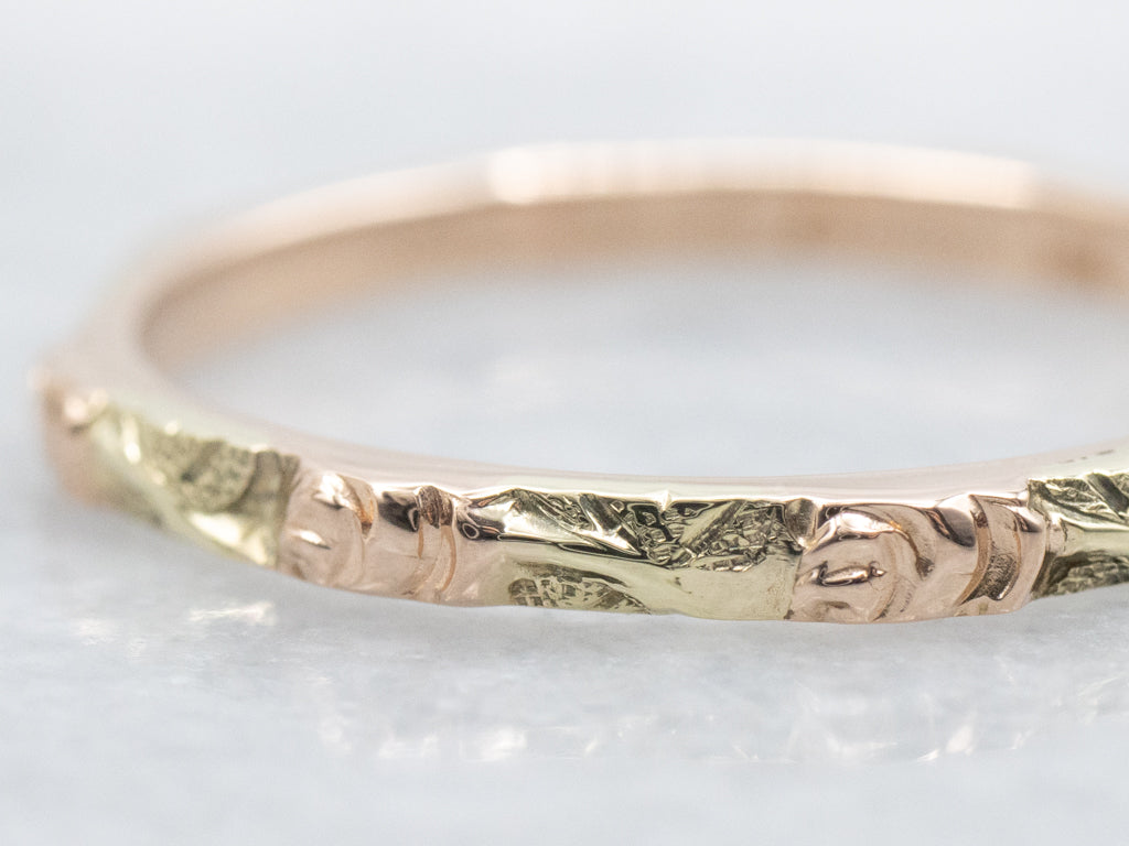 Vintage Jabel Floral Pattern Green and Rose Gold Band