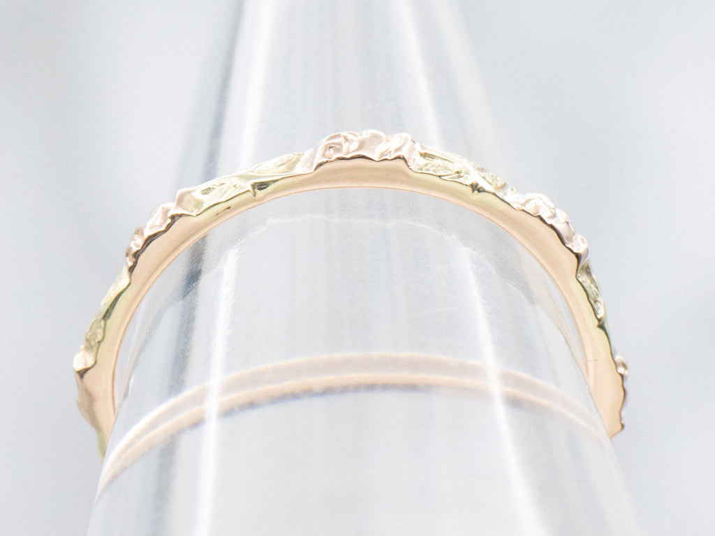 Vintage Jabel Floral Pattern Green and Rose Gold Band