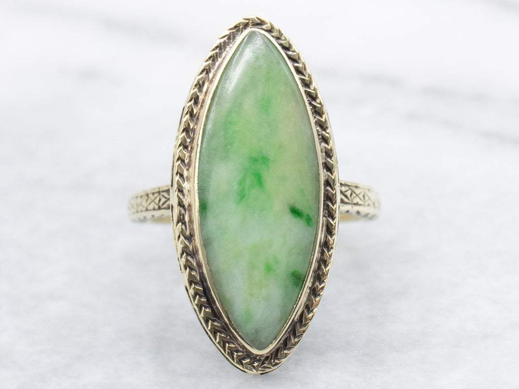 Marquise-Cut Jade Antique Gold Art Nouveau Era Ring