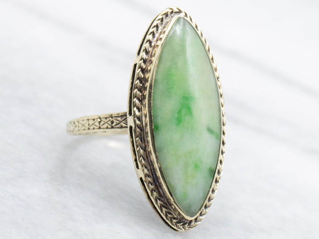 Marquise-Cut Jade Antique Gold Art Nouveau Era Ring