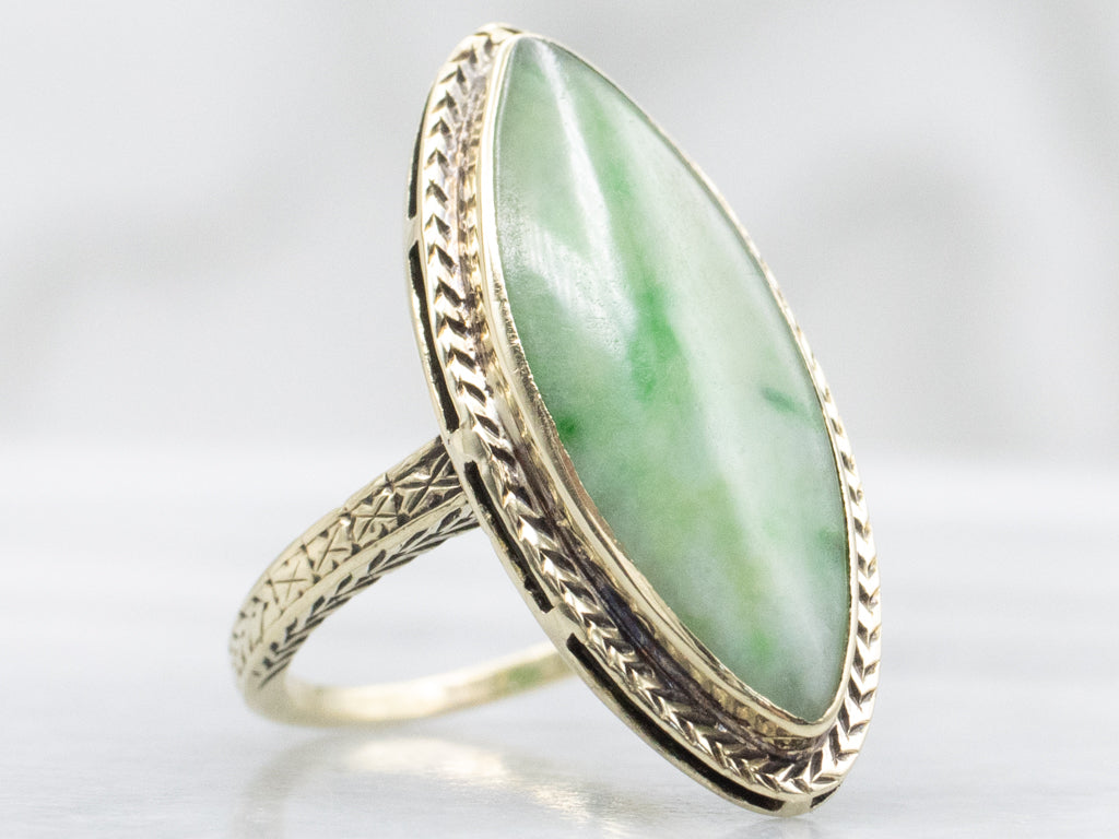 Marquise-Cut Jade Antique Gold Art Nouveau Era Ring