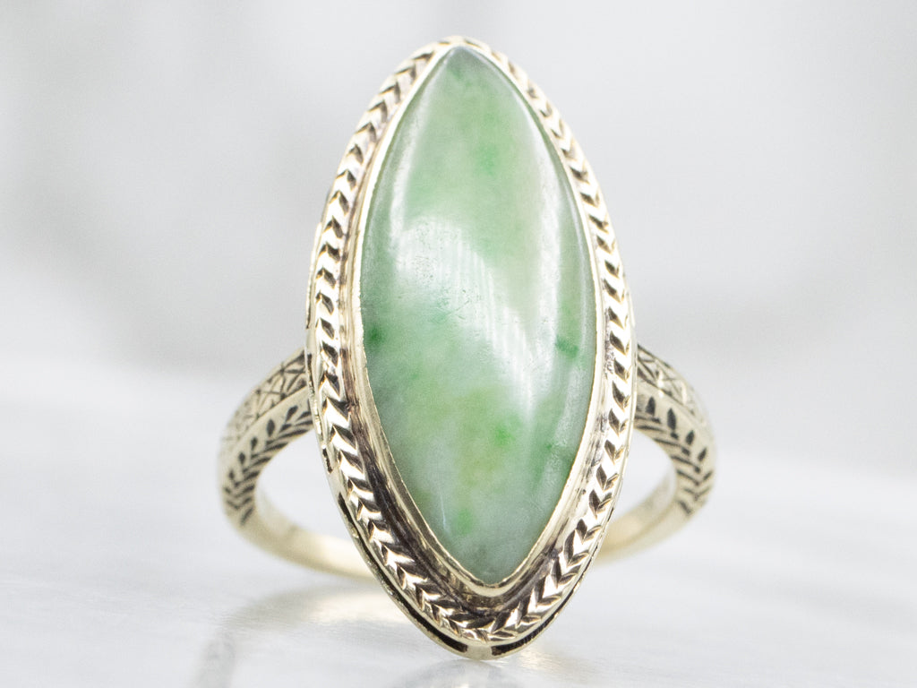 Marquise-Cut Jade Antique Gold Art Nouveau Era Ring