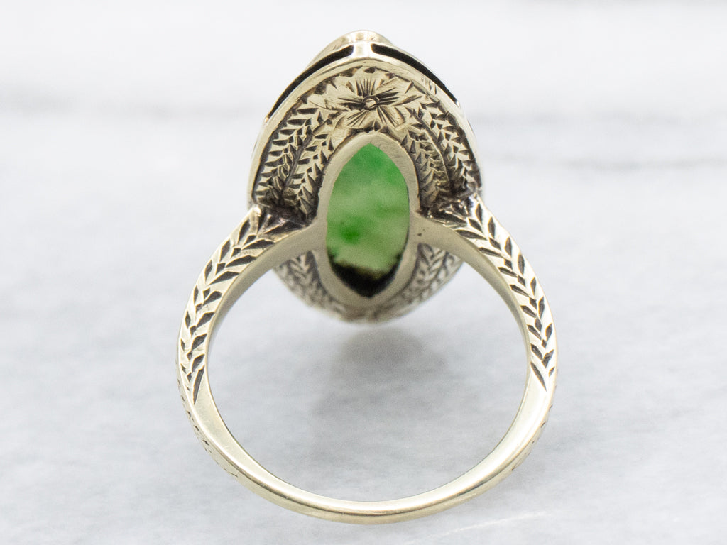 Marquise-Cut Jade Antique Gold Art Nouveau Era Ring