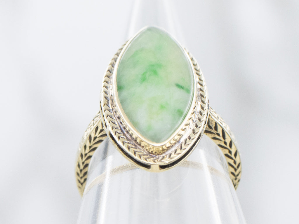 Marquise-Cut Jade Antique Gold Art Nouveau Era Ring