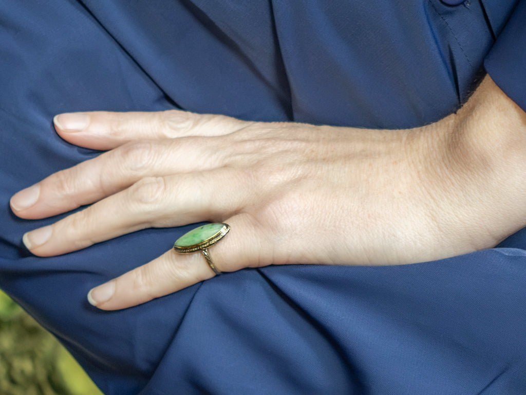 Marquise-Cut Jade Antique Gold Art Nouveau Era Ring