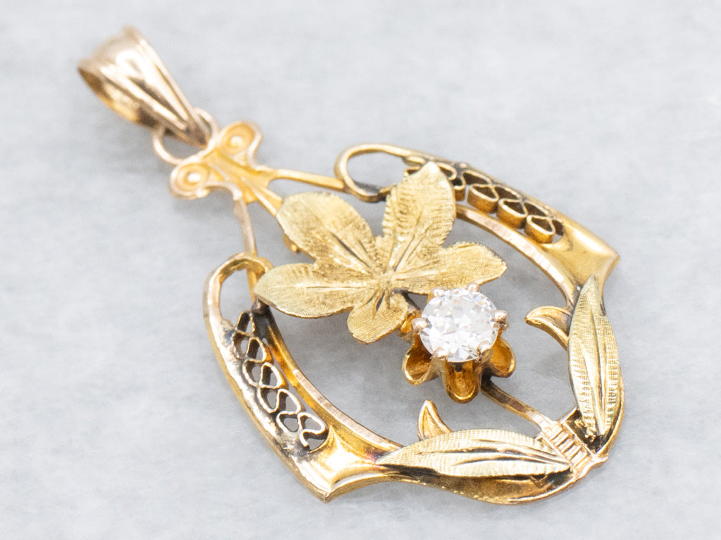 Buttercup-Set Diamond Floral Art Nouveau Gold Pendant