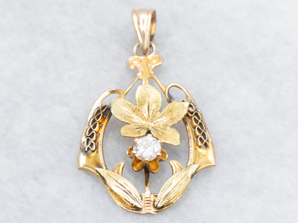 Buttercup-Set Diamond Floral Art Nouveau Gold Pendant