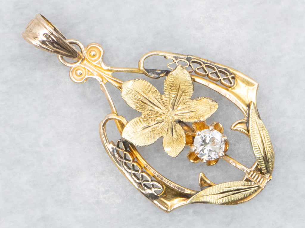 Buttercup-Set Diamond Floral Art Nouveau Gold Pendant