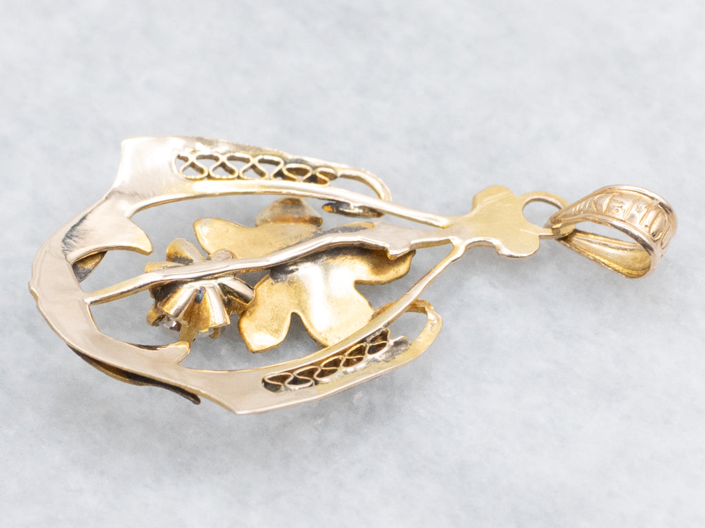 Buttercup-Set Diamond Floral Art Nouveau Gold Pendant