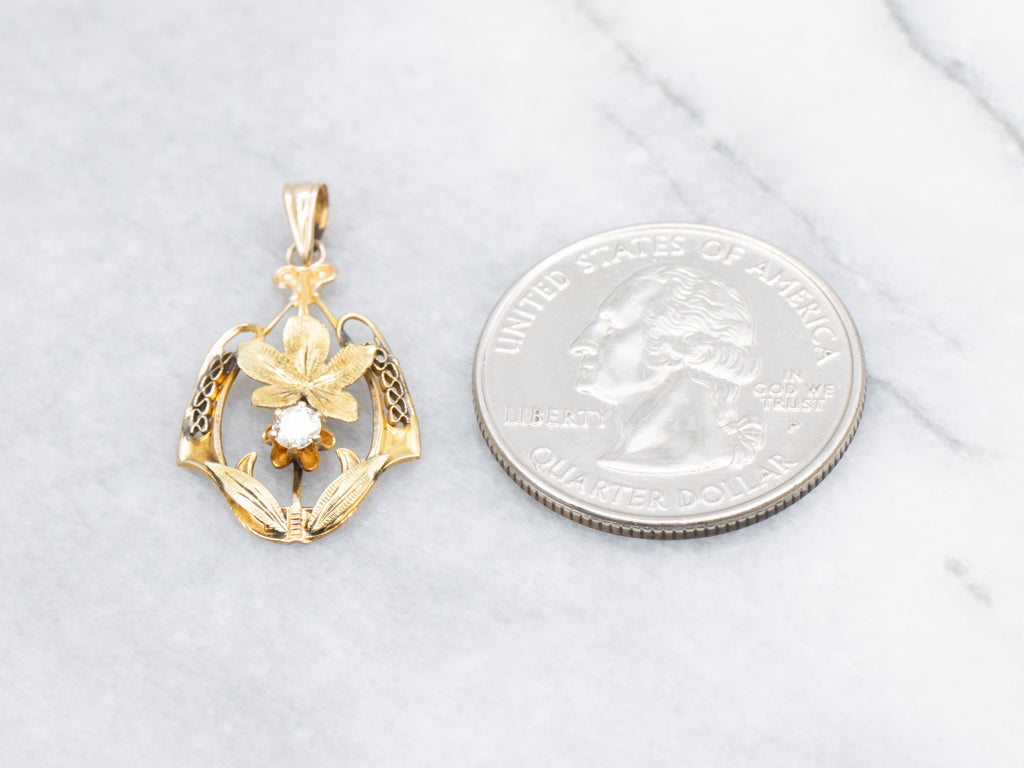 Buttercup-Set Diamond Floral Art Nouveau Gold Pendant