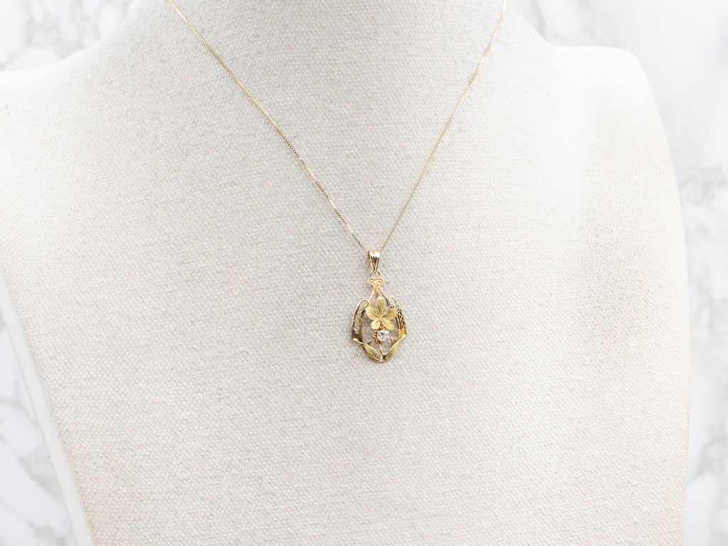Buttercup-Set Diamond Floral Art Nouveau Gold Pendant